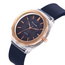 新款简约时尚手表 透明壳时尚男女通用学生表 硅胶带时装手表