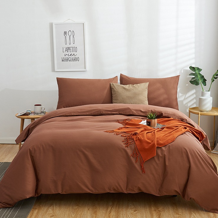 Pure Cotton Color Simple Twill Bed Cover Four-Piece Pure Cotton Plain Bed Sheet And Quilt Cover Bedding Replacement details Picture