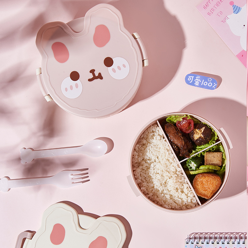 Cartoon rabbit student compartments food-grade lunch box with lid, fork and spoon, portable and microwaveable office lunch box and bento box Specification image