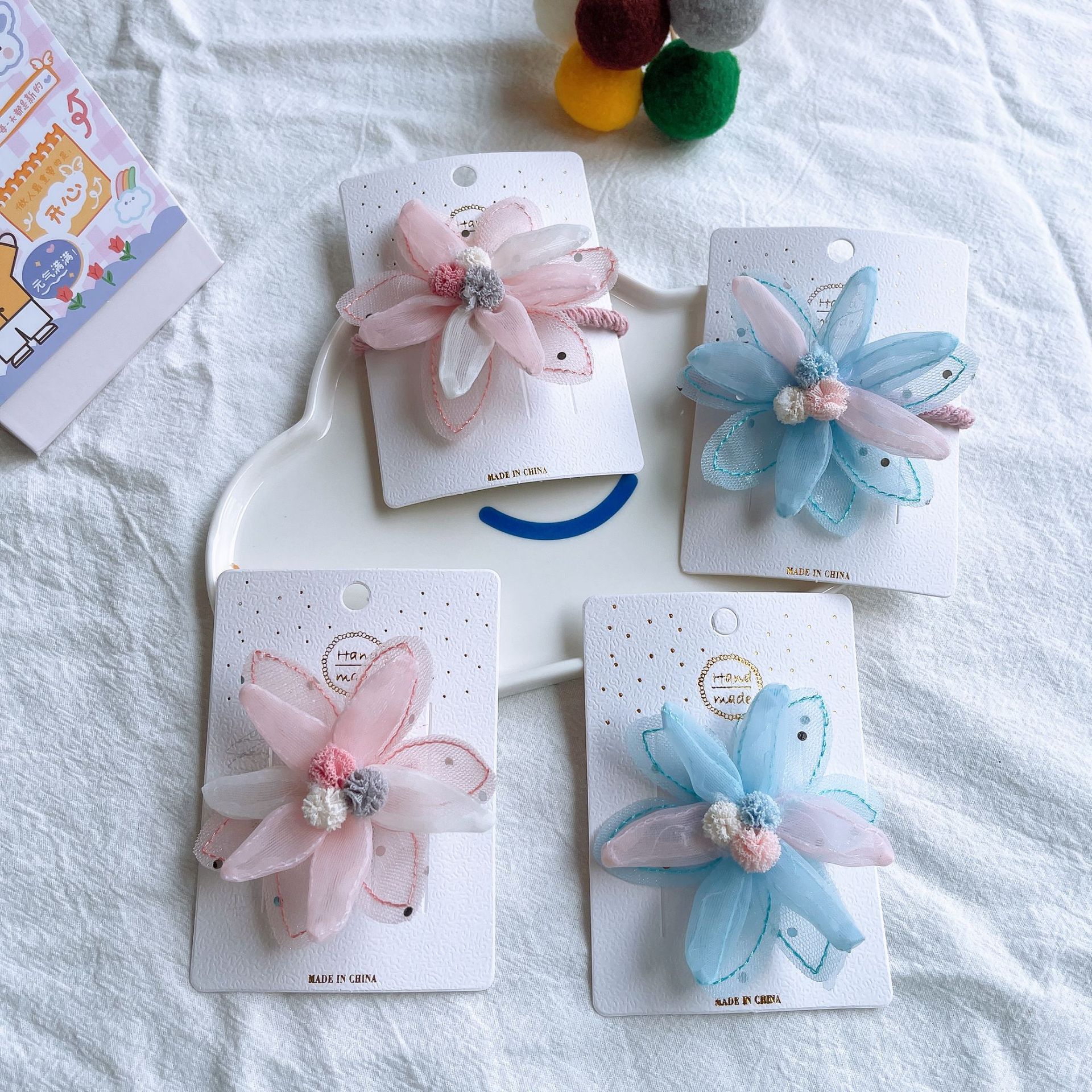 Mesh Three-Dimensional Hairball Flowers Sweet Hair Accessories Girl Hair Cute Ponytail High Stretch Korean Hairpin Hair Rope Specification drawing