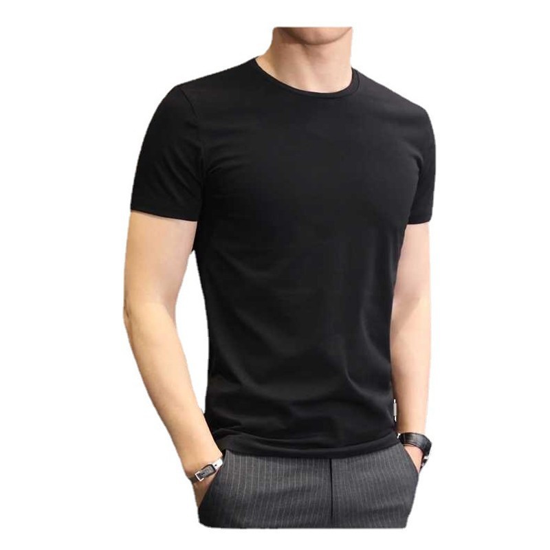 New men's short-sleeved shirt in solid color, 200g combed cotton, pure white, round neck, men's base layer, casual T-shirt Item Picture
