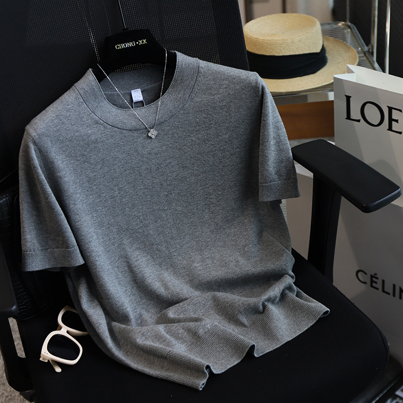 夏季高品质北欧极简风气质天丝针织衫白色短袖T恤女2025新款上衣