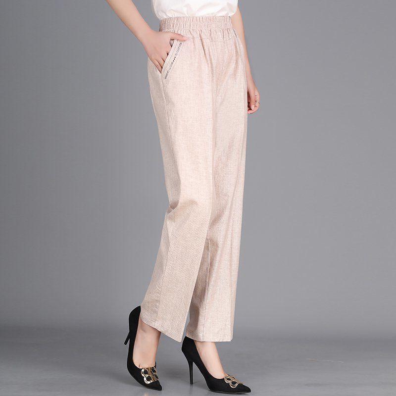 Middle-Aged And Elderly Women's Summer Women's Pants Elastic Waist Cotton Hemp Pants Elderly Casual Nine-Point Pants Grandma Loose Pants Application Scenario