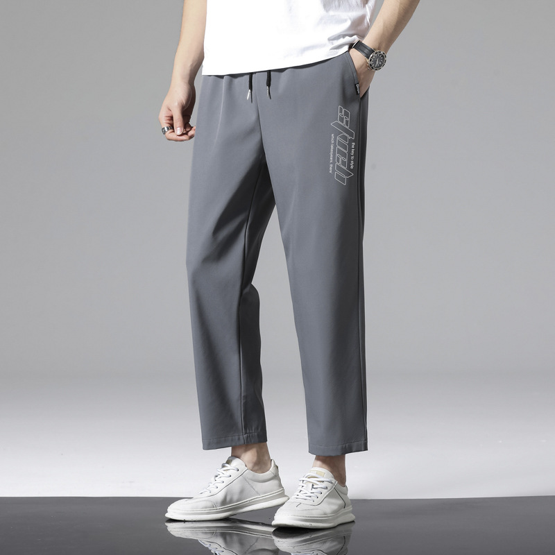 Straight-leg men's summer thin 9-inch men's pants, ice silk loose and versatile sportswear casual pants, wide-leg dress pants trendy details Picture