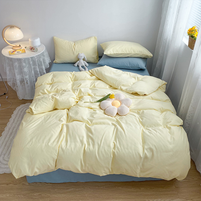 Milk double-color washed cotton four-piece set, texture pure cotton four-piece set, bedding, bed sheet and duvet cover three-piece set details Picture