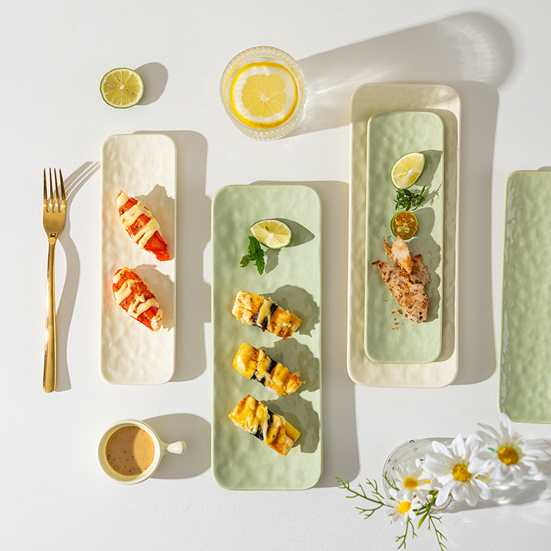 Creative 12-inch cream-style fish plate, milky white, milky green large ceramic home rectangular plate, fruit plate, sushi plate