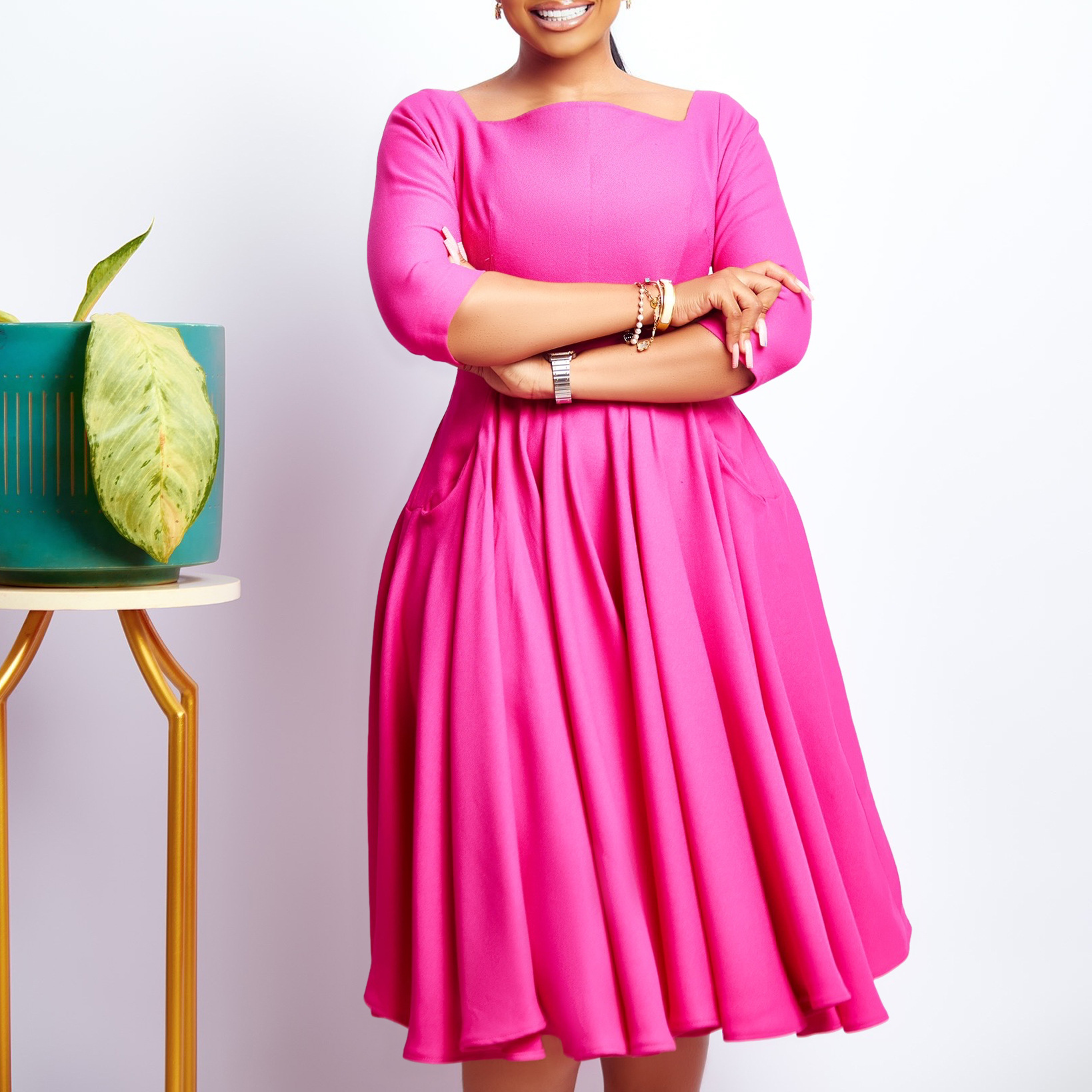 D456 Amazon Cross-Border Women's Autumn And Winter New Fashion Temperament Pocket Skirt Skirt Evening Gown African Dress