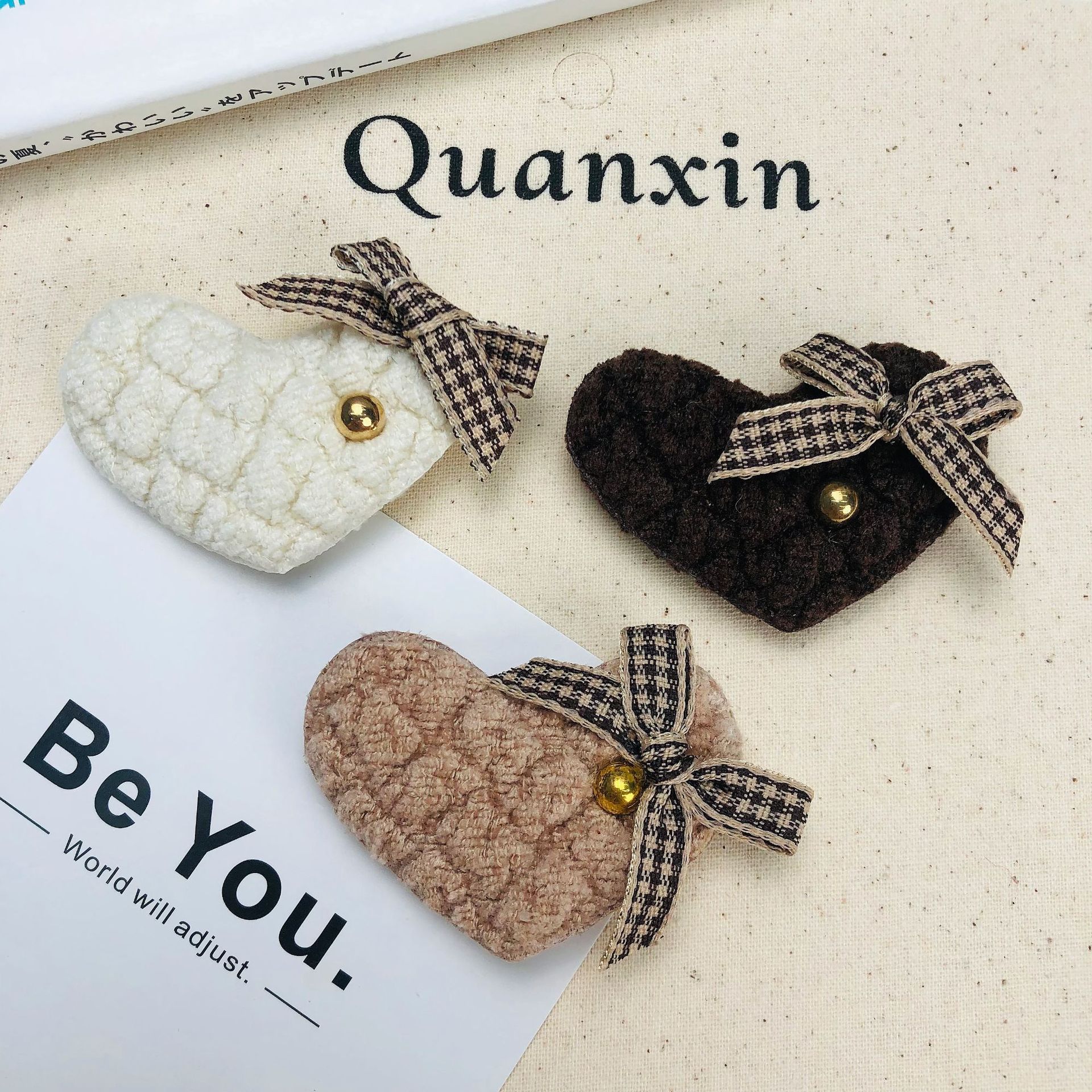 Fabric beige color lace bow accessories, heart-shaped little bear accessories, diy clothing accessories, shoes, hats and hair accessories details Picture