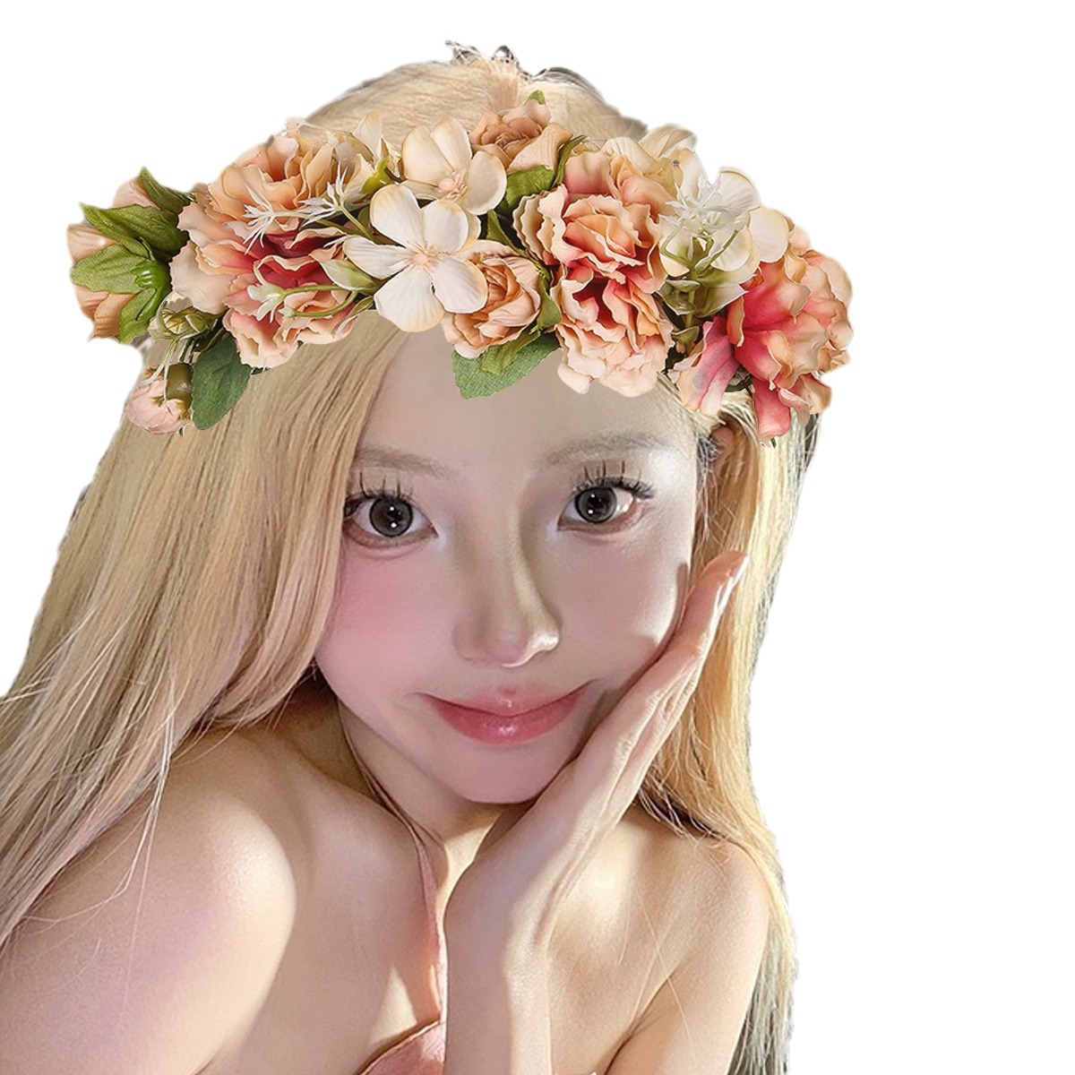 New spring and summer forest-themed simulation flower garland princess with an ethereal charm, flower hairpin headband, seaside vacation photo accessory, and hair flower Item Picture