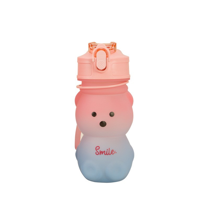 Fashion Bear With Mobile Phone Stand Large Capacity Water Cup Cute Couple Portable Straw Water Cup Gradient Plastic Water Cup Item Picture