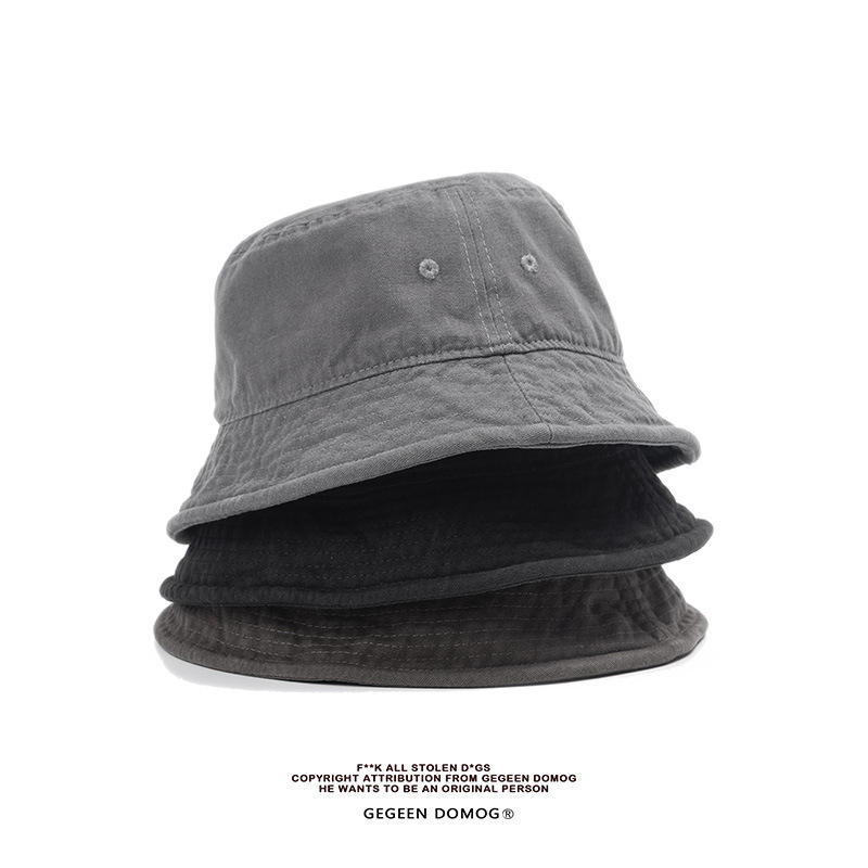 Gegeen Domog Washed Solid Color Fisherman Hat Men's Day Hat Everything Hip Hop Street Day Hat Retro Basin Hat