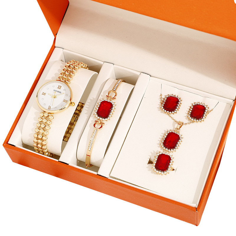 Emperor Shield Watch Five-Piece Foreign Trade Fashion Quartz Bracelet Watch Gift Box Opening Gift Women's Small Round Watch Set Item Picture