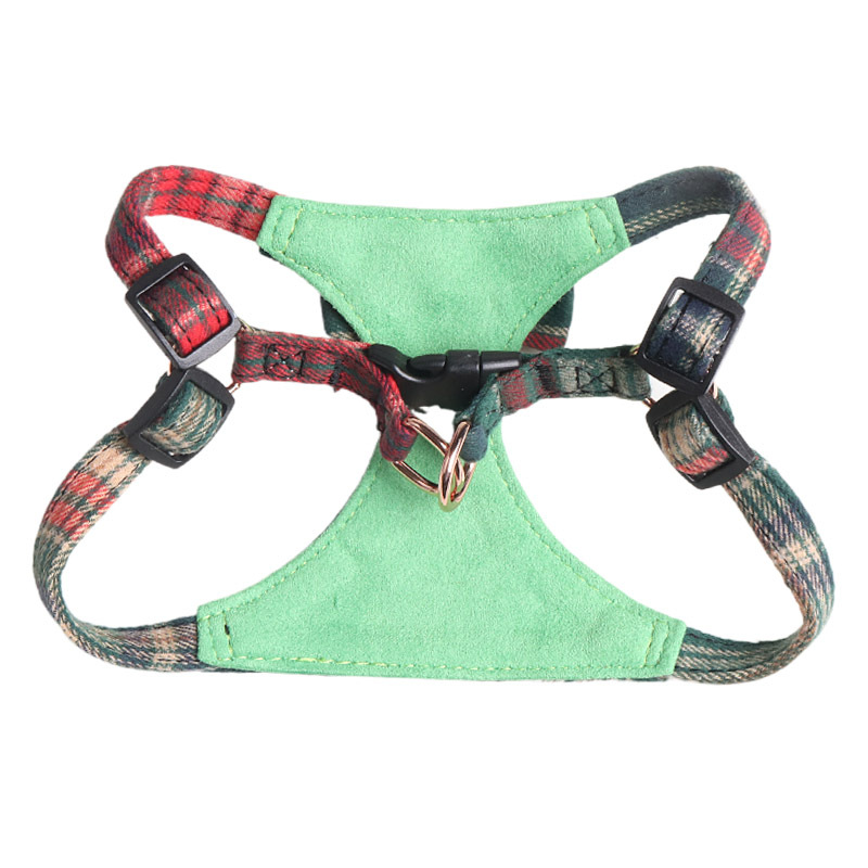 金杰特宠物用品圣诞红绿宠物 胸背带 麂皮绒内衬 英伦风格子详情图2