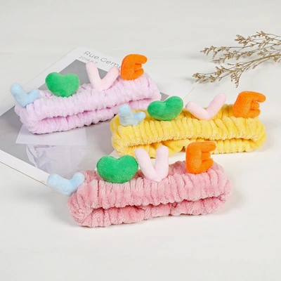 Korean version of cute plush head hoop head buckle creative love letters makeup face mask with headband hair band thumbnail