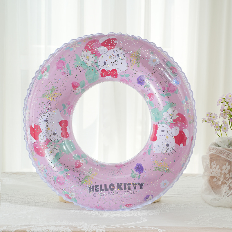 Sanrio transparent inflatable swimming rings, thickened water float rings for adults and children, sequined Kulomi swimming rings wholesale, high-end thickened models, high-quality, environmentally friendly, safe and fast inflatable Application Scenario