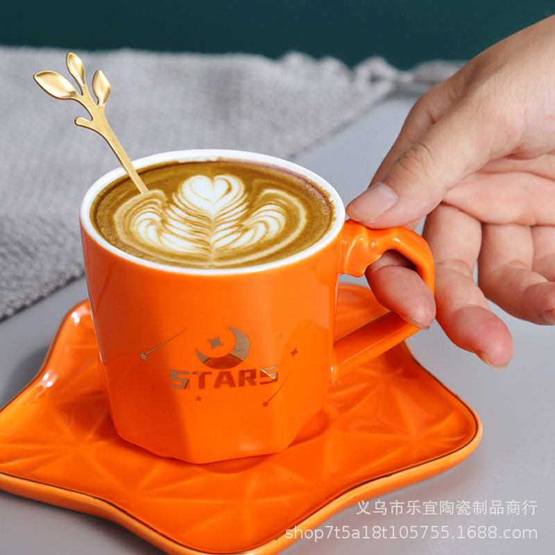 European Coffee Cup Saucer Spoon Mug Ceramic Five-Pointed Star Creative Cup Restaurant English Cup Business Gift full figure