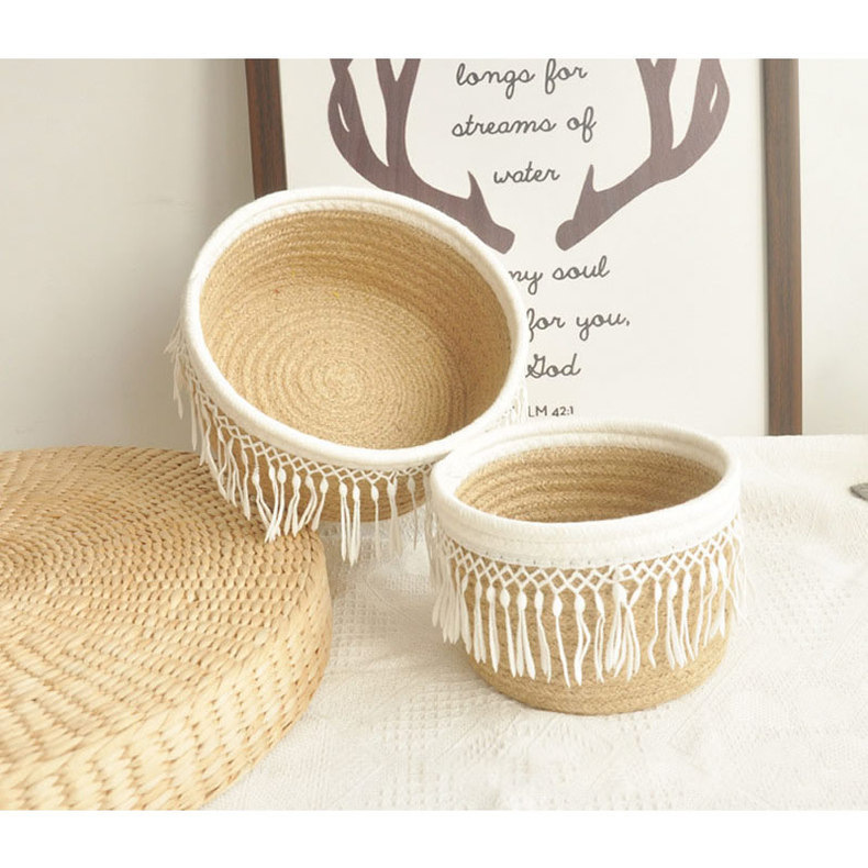 Tassel Cotton Rope Basket Hand-Woven Storage Basket Japanese Multi-Functional Sundry Storage Basket 1306 Specification drawing