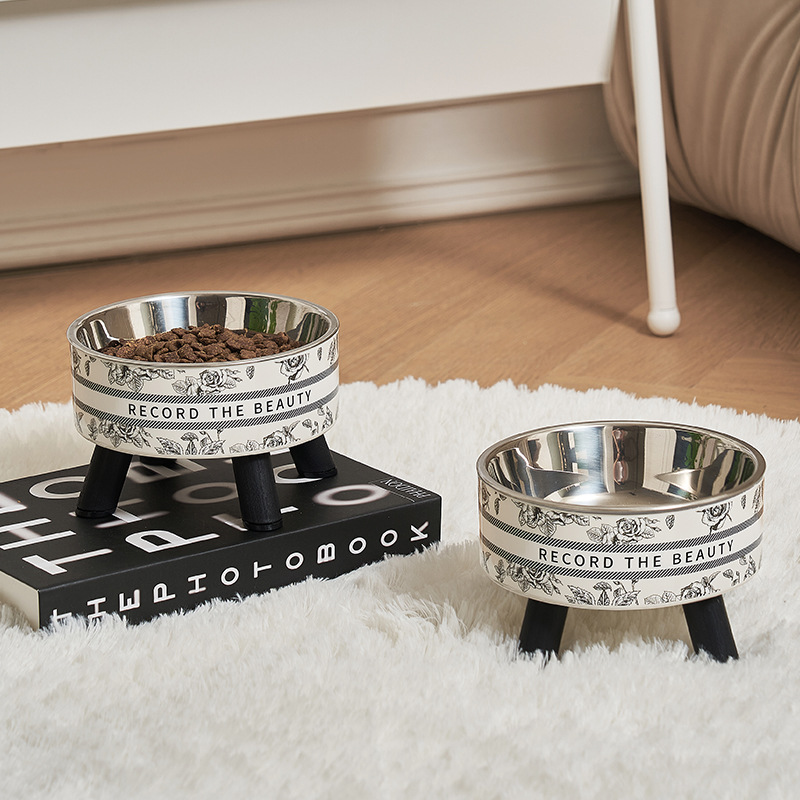 Pet Tall Bowl Dog Stainless Steel Bowl Cat Drinking Bowl Non-Slip Anti-Upset Pet Bowl Neck Guard Cat Bowl Wholesale details Picture