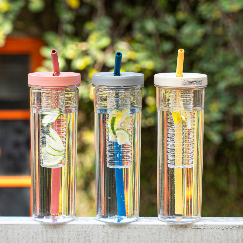 Fruit cup, straw cup, juice cup, folding straw 700ML, lemon filter cup, portable internet-famous cup details Picture
