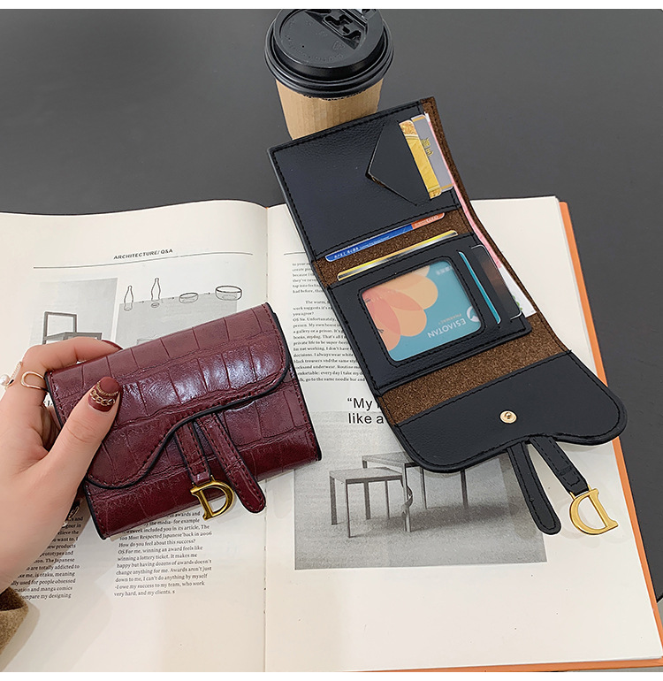 女士钱包长短款简约潮搭扣折叠石头纹多卡位卡包短款小钱包零钱夹详情28