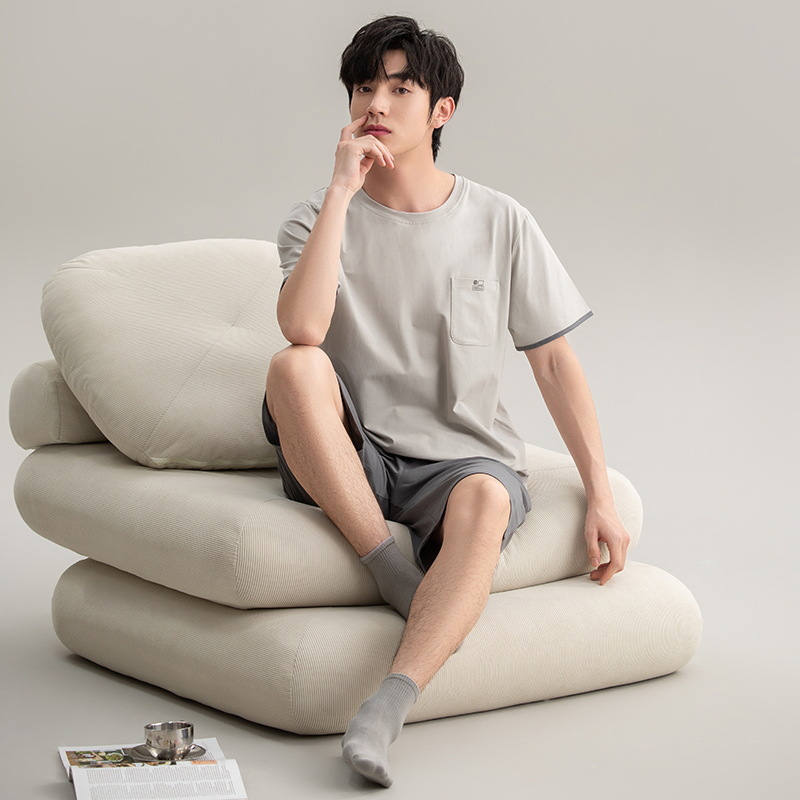 睡衣男短袖休闲/外套男/男士装男宽松休闲睡衣/冰丝睡衣套装/T-shirt产品图