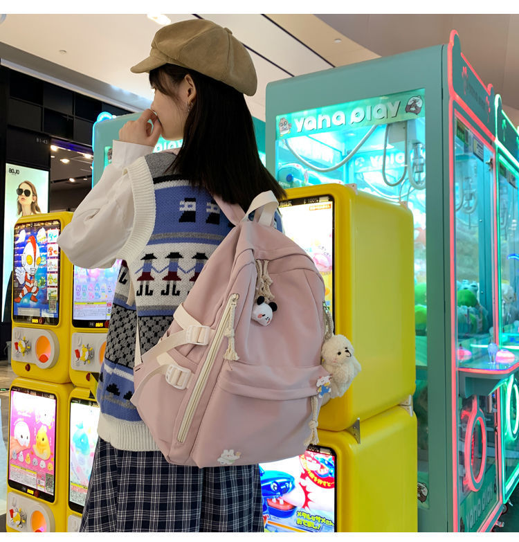 2024新款书包女学生韩版高中初中生双肩包可爱大容量ins简约背包详情8