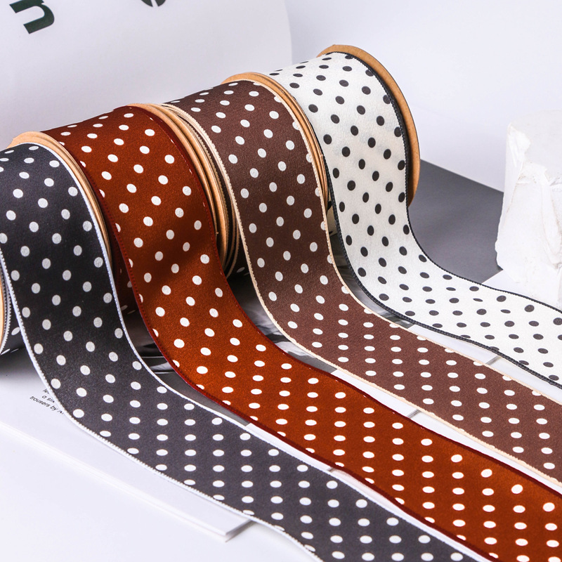 Smooth polka dot printed webbing, DIY bow hair accessories, clothing hat accessories, gifts, flower packaging polka dot tape Specification image