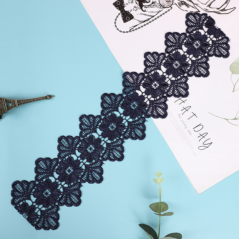 Exquisite Embroidery Lace Foreign Trade Burst Water Soluble Lace Polyester Barcode Navy Blue Double Hollow Garment Accessories details Picture