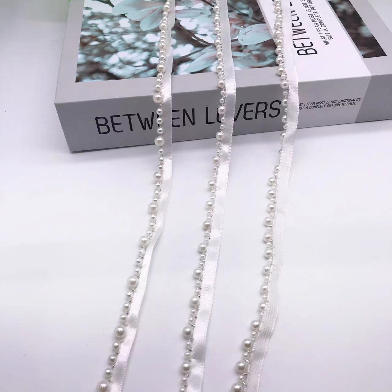 Diy Single Side Handmade Pearl Ribbon Hanfu Qipao Clothing Accessories Wholesale Satin Ribbon Single Side Handmade Beaded Webbing details Picture