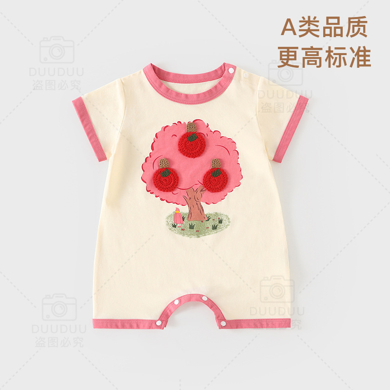 DUUDUU baby girl's crawling suit is a thin type A short-sleeved jumpsuit for newborns, featuring a sweet summer style for babies details Picture