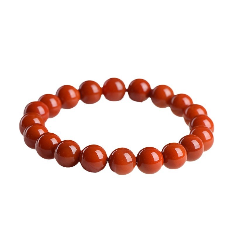 Jiuya Crystal Natural Nan Hong Agate Loose Bead Bracelet, Persimmon Red Agate Round Bead Bracelet Factory Direct Sales Item Picture