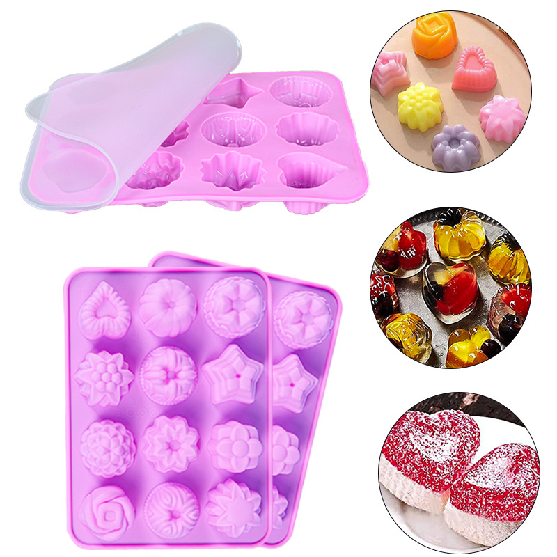 diy烘培模具12连玫瑰花蜡瓶糖模具亚马逊凉粉模具