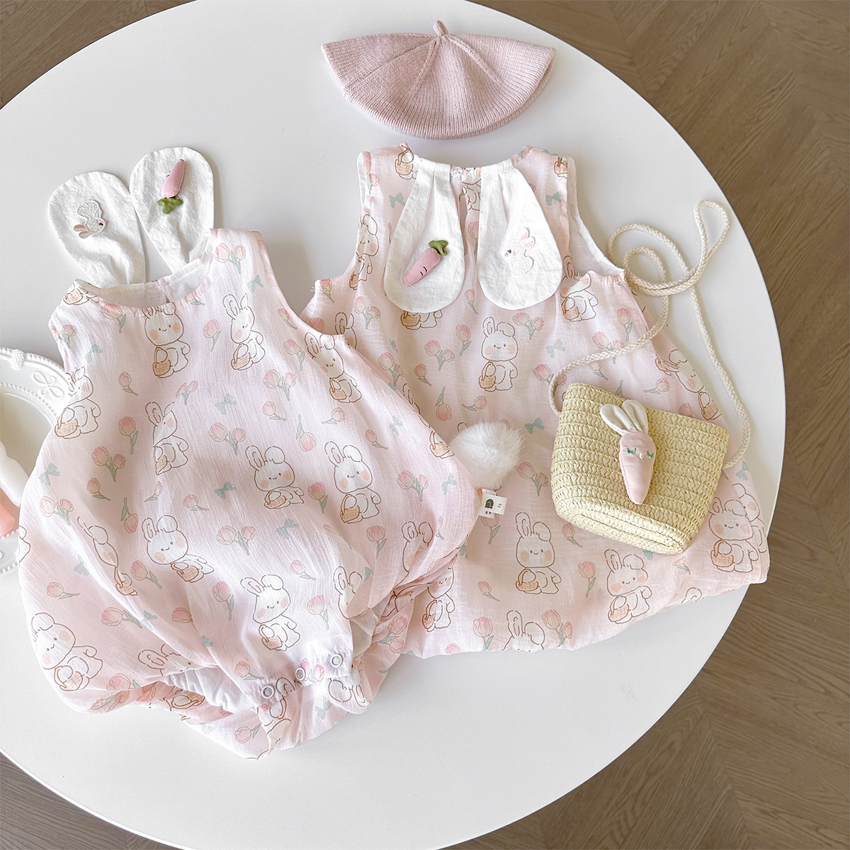 Baby Girl Pink Tulip Bunny Dress Baby Summer Dress Cute Super Cute Rabbit Ears Wrap Fart Coat + Bag Application Scenario