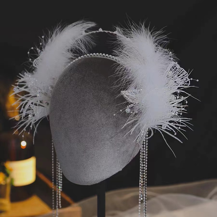Feather Headband Holy Maiden Crown Wedding Dress Headwear Han Dress Dress Hair Accessories Mori Department Photo Jewelry Exaggerated Runway Show full figure