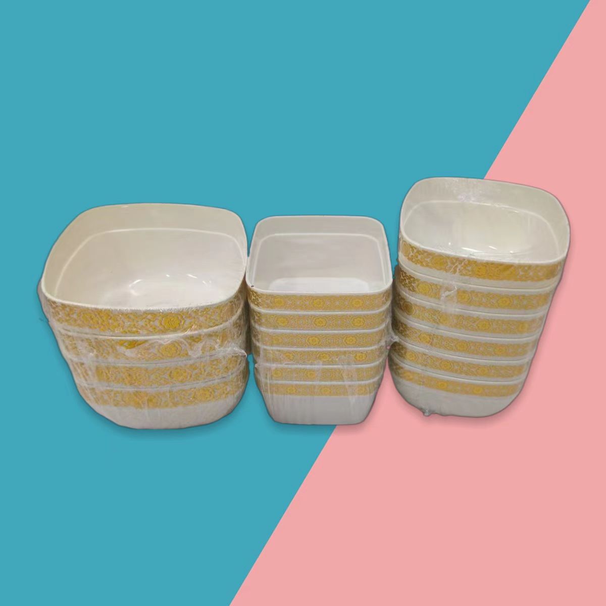 Melamine noodle bowls, commercial large bowls, soup and noodle bowls, tea cups, rice bowls, plastic soup bowls, seasoning bowls, imitation porcelain tableware, Golden waterfall details Picture