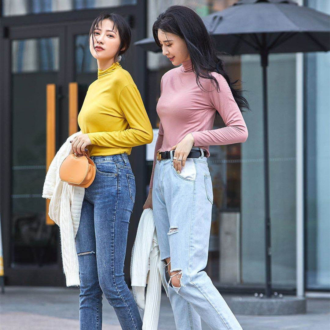 秋冬半高领女士韩版T恤修身内搭长袖润肤面膜打底衫玻尿酸养肤衣