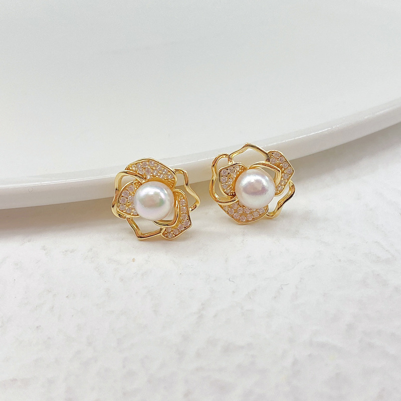 S925 full body silver AKOYA pearl necklace 2022 new tidal camellia earrings collar niche design Application Scenario
