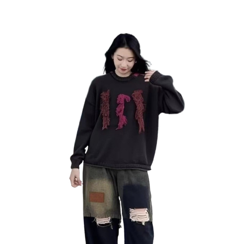 Women's long-sleeved casual and fashionable patchwork sweater pullover, retro factory wholesale Item Picture