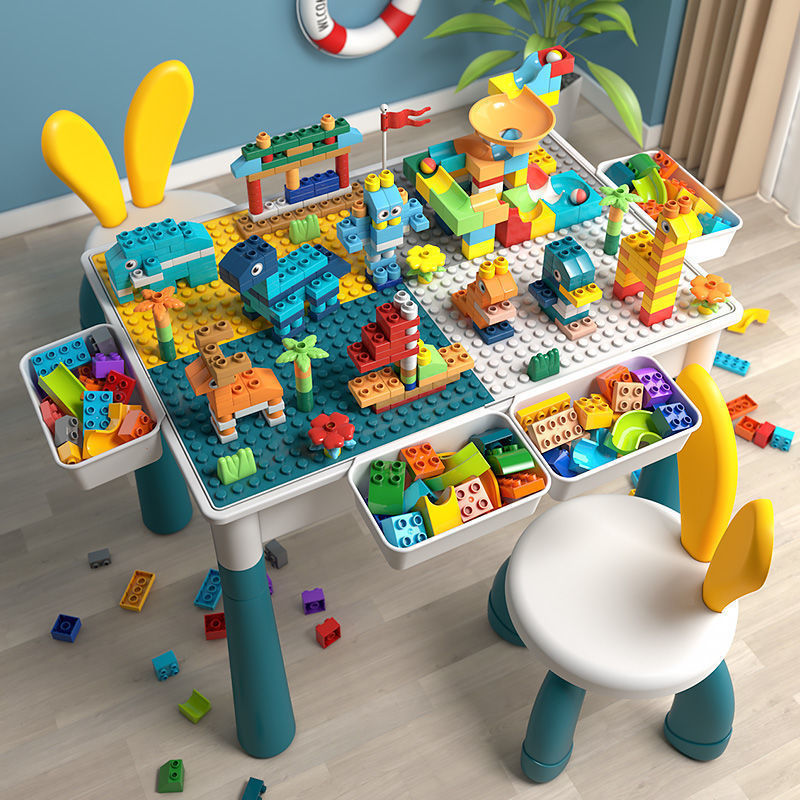 Children's building block table, multi-functional assembly, large building blocks, large educational learning table, boys' and girls' toys 3-6