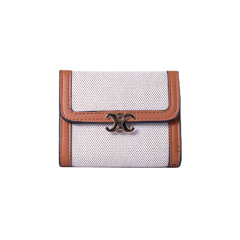 Ins New Wallet Women's Short Triple Fold Multi-Function Card Bag Canvas Fashion Thousand-Bird Leather Wallet Student Wallet Item Picture