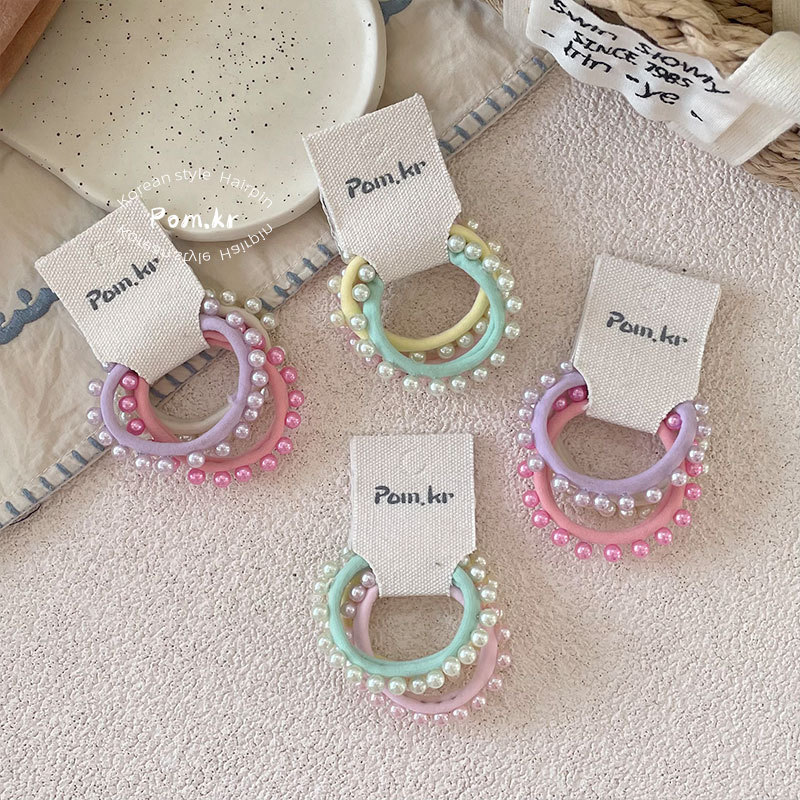 New Korean-style simple beaded hair band, girl's ponytail hair tie, high-elasticity hair band, InS-style rubber band matching hair tie details Picture