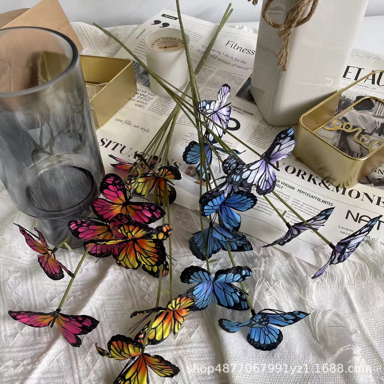 5 Head Simulated Flower Butterfly 3D Printing Internet Celebrity Decoration Creative Garden Venue Layout Garden Flower Arrangement Specification drawing
