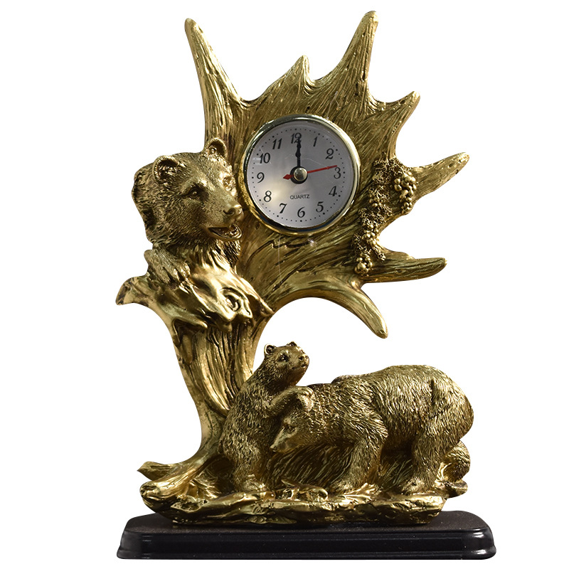 American Retro Animal Clock Table Table Table Decoration Home Living Room Study Bedroom Resin Decoration Item Picture