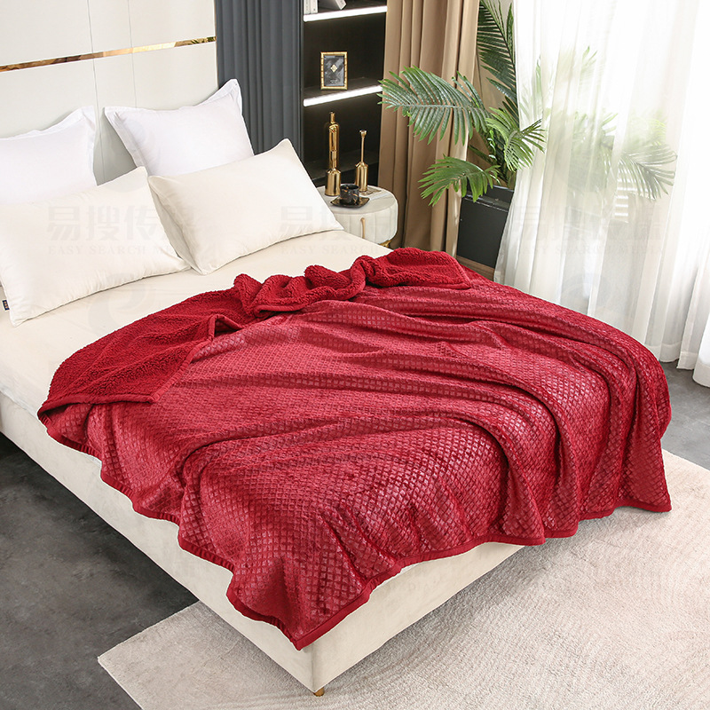 Manufacturers Wholesale Blanket Imitation Lamb Velvet Blanket Leisure Blanket Thickened Double Waffle Office Nap Flannel Blanket Specification drawing