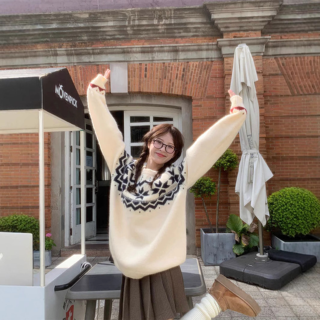 RAINY 费尔岛假日北欧风费尔岛毛衣秋冬女软糯慵懒宽松毛针织上衣