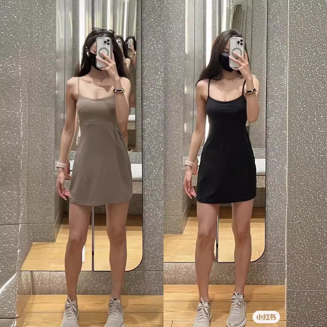 lulu's same style Align halter dress, yoga backless, cut-out, slimming, with chest cushion shorts, women's dress Application Scenario