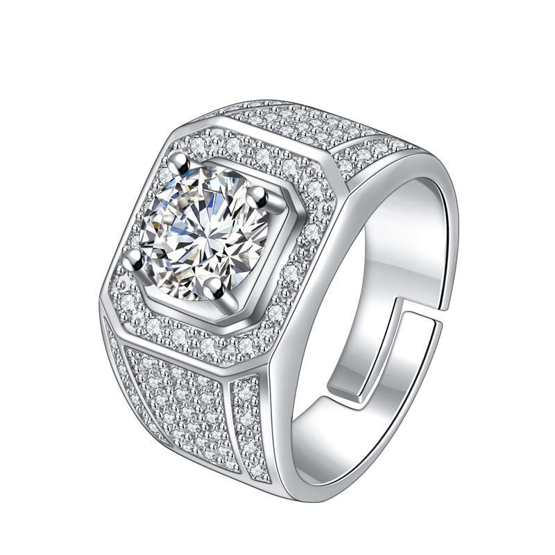 Big Men's ring 925 silver ring, copper high-grade platinum plated, one-carat diamond ring, factory direct sales, powerful ring Item Picture