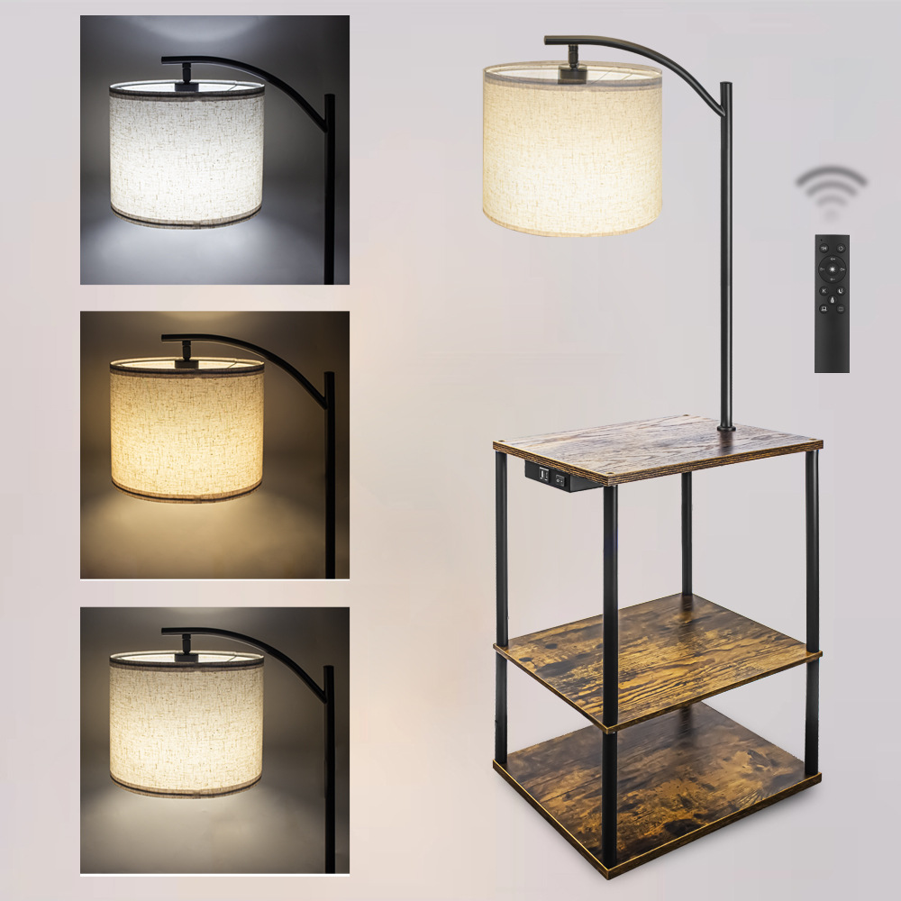 亚马逊热销布罩落地灯置物架灯书架物品摆放落地灯usb插头床头灯