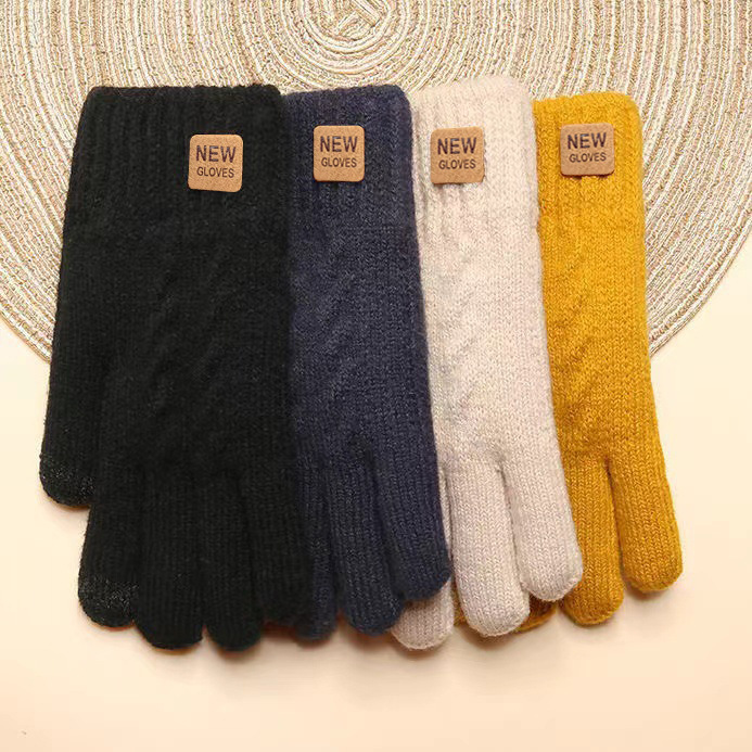 Winter double-layer fleece and thickened gloves, women's knitted cold-proof cycling touch screen warm woolen gloves manufacturer wholesale details Picture
