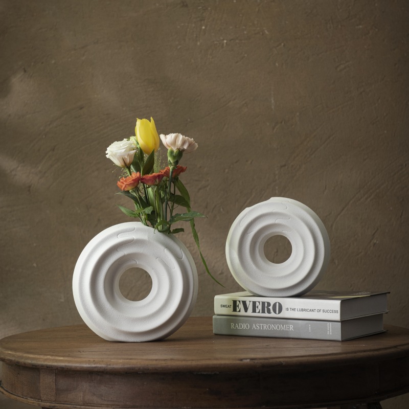 2025法式陶瓷花瓶客厅插花高级感甜甜圈餐桌软装装饰品摆件陶瓷花瓶家居摆件花瓶摆件